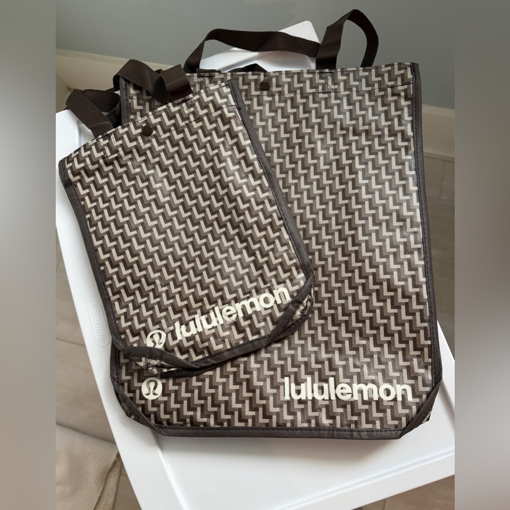 Lululemon Reusable Dark Brown Gradient SMALL & LARGE Bag/Tote - Lot Of 2